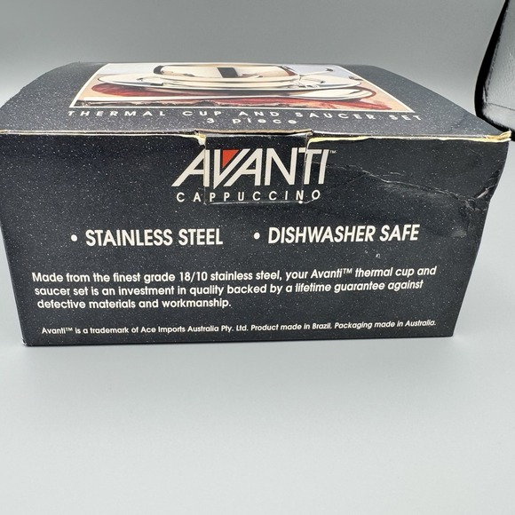 Vtg Avanti Double Walled Stainless Steel Cappuccino 3 Piece Set- Aussie‎ Navy - Picture 2 of 7